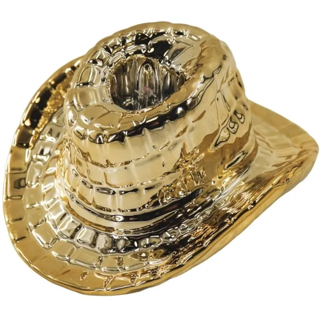 Housevitamin Kandelaar- Cowboyhoed Kaarshouder- Keramiek- Goud- 13,5x11x7 cm