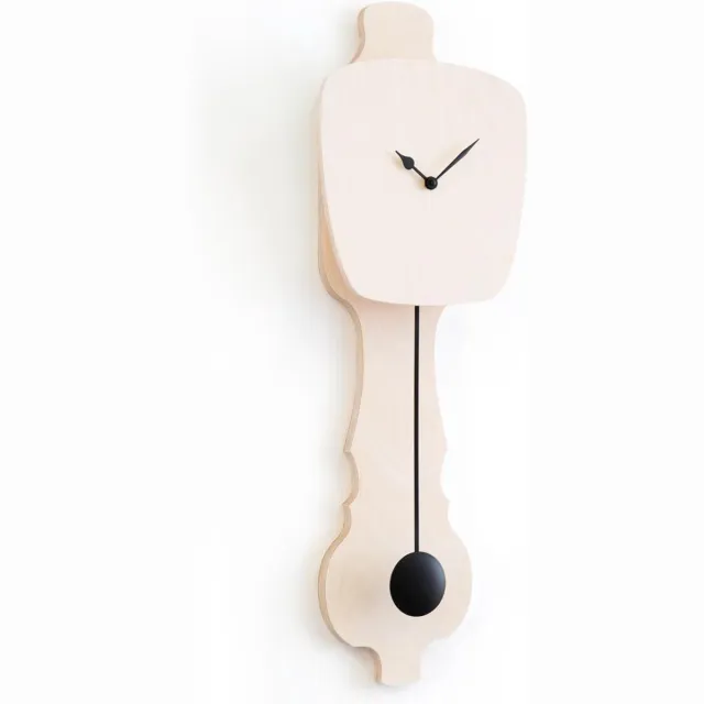 Kloq wandklok Bare wood large met zwarte wijzers Hout