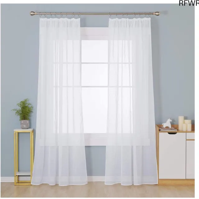RFWR Set van 2 transparante gordijnen met plooiband voor woonkamer en slaapkamer - 175 x 140 cm - wit