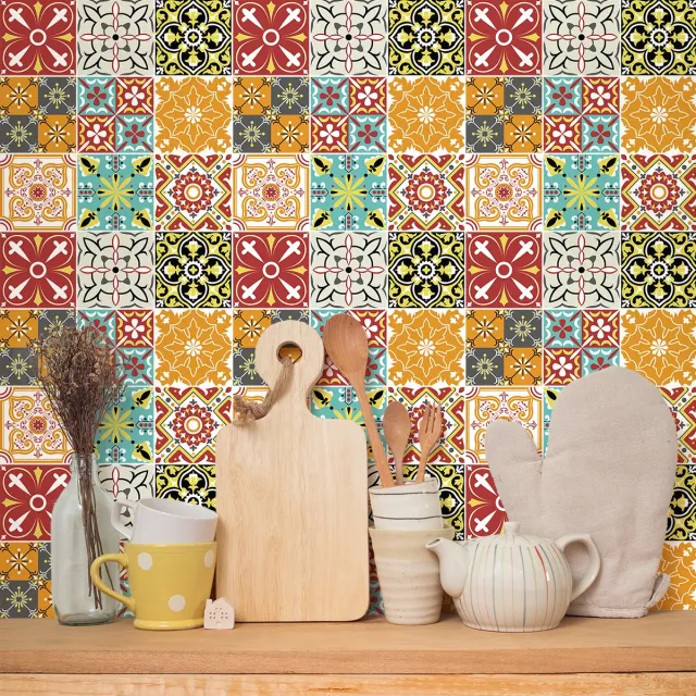 Ambiance Sticker Muurstickers - Zelfklevende tegelmuurstickers voor keuken en badkamer - 9 Milini tegelstickers - 9 stickers van 15x15 cm Multi color