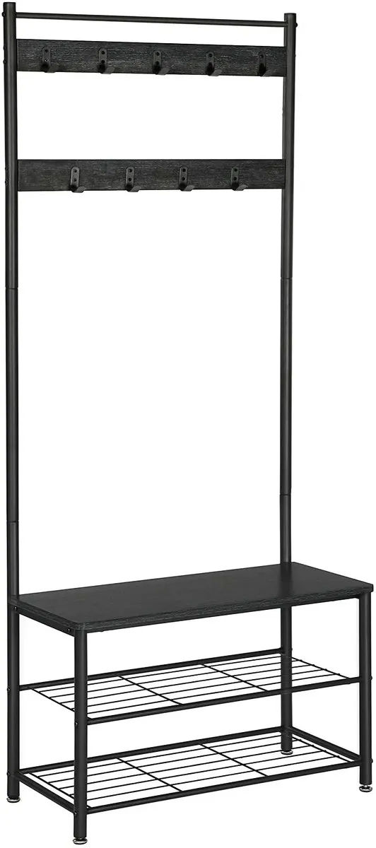O'DADDY Kapstok - Kapstok Staand - Staande kapstok - Kapstokken - Kapstok met Schoenenrek - Kapstok haken - Garderoberek - Kapstok zwart - Metaal - Kledinghaken - Kledingstandaard - Ruim Schoenenrek - 70 x 32 x 175 cm - Zwart/Donkergrijs