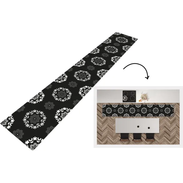 KitchenYeah Keukenloper - Loper keuken - Mandala - Patronen - Zwart Wit - Keukenloper vinyl Zwart; Wit