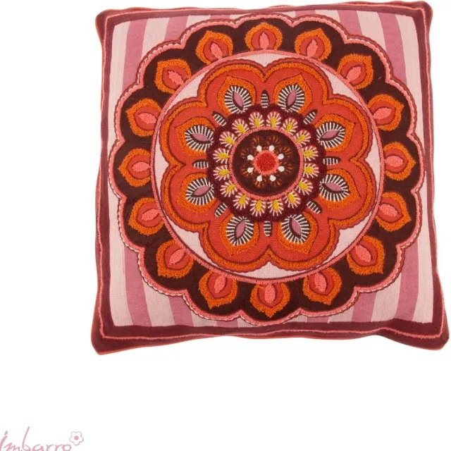 Imbarro Home & Fashion Imbarro - Sierkussen - Kussen - Peonia - 100% Katoen - Jaren 70 Vibe - Oranje - Roze - Bordeaux