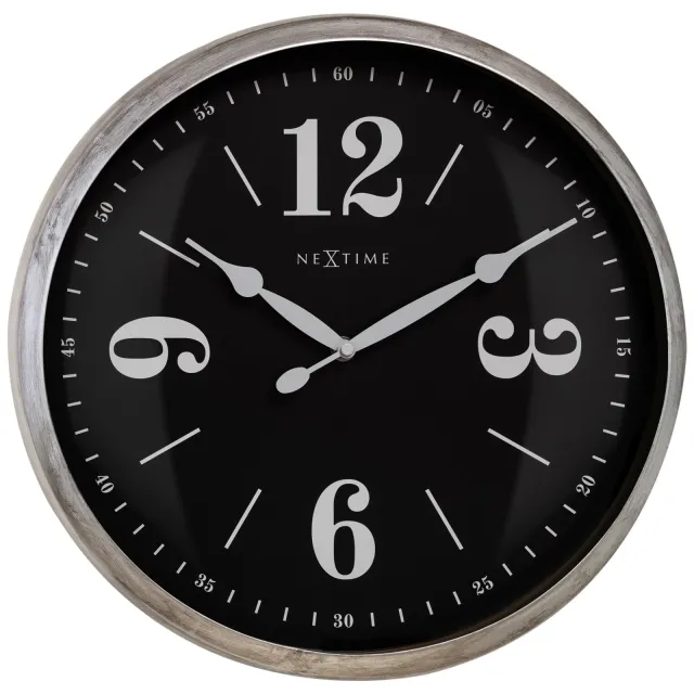 NeXtime Wandklok 39 cm - Stil - Metaal - "Classic" zilver zwart Zilver, zwart