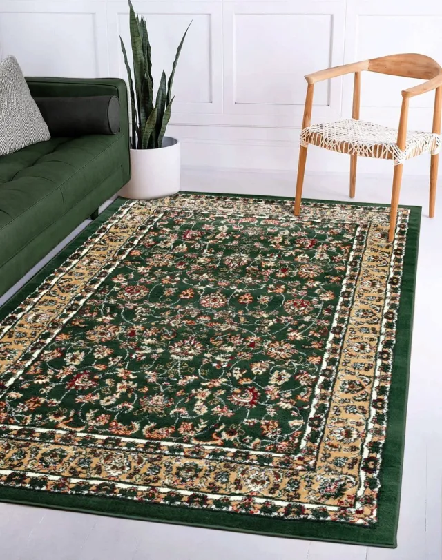 flycarpets Klassiek Groen / Beige Vloerkleed Skazar - Oosters motief - Perzisch Tapijt - Loper Laagpolig - 80x150 cm