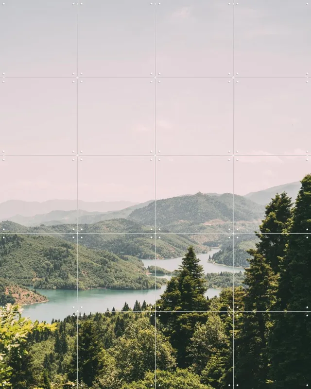 IXXI Lake Plastiras, Pati Photography - 80 x 100 cm - Grote wanddecoratie en posters - Fotografie, Naturalisme, Woonkamer, Slaapkamer, Bergen Groen / Warme kleuren
