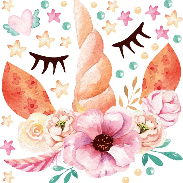 Ambiance Sticker Muurstickers - Eenhoornbloemen - Transparante achtergrond - 50x50cm Multi color