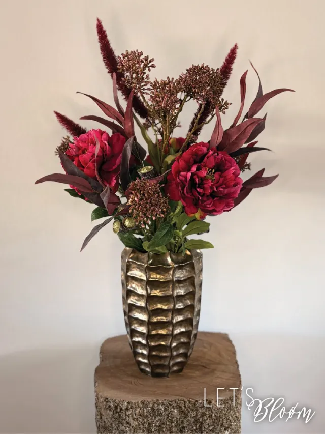 Dutch Dreams Flowers Let's Bloøm| Zijden boeket Burgundy & Pink | Pioenrozen| Burgundy | Rood | Eucalyptus | Zijden bloemen | Kunstbloemen | Pioenroos | kunstbloem | Voorjaar Oud roze
