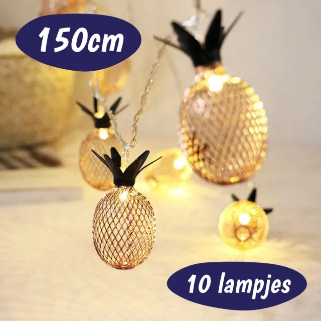 Happy Happenings Lichtslinger - 1,5 M - 10 Lampjes - Ananas - Warm Wit - LED - Fairy Lights - Lichtjeslinger op Batterijen - Kerstverlichting
