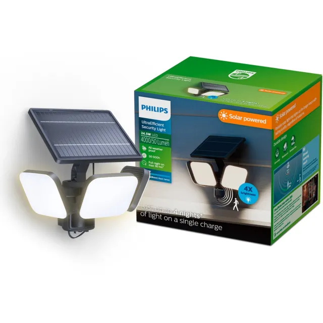 Philips Breedstraler Zyren - Zwart - 24w - 4000lm - Koel Wit - Ip65 - Met Bewegingssensor