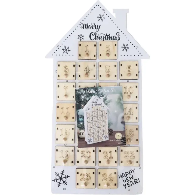Flexible Adventskalender - Huis met genummerde vakjes - 22,5 x 8 x41,5 cm - Wit Bruin