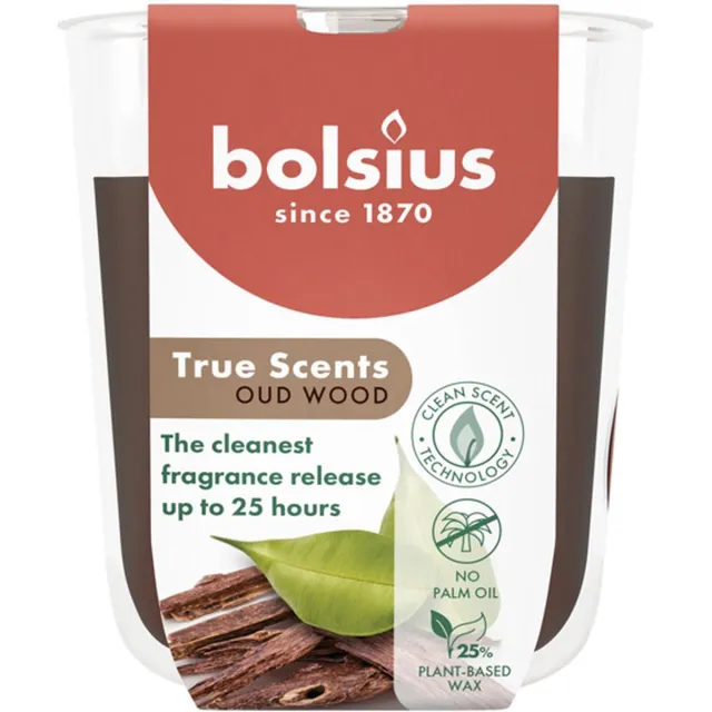 Bolsius 6 stuks Bolsius geurglas oud hout - oud wood geurkaarsen 80/73 (25 uur) True Scents bruin