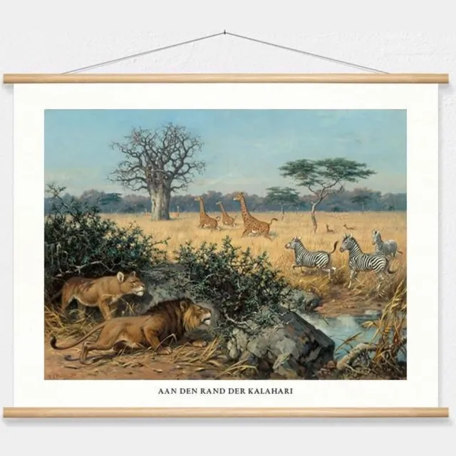 wallchart unlimited Schoolplaat 'Aan den rand der Kalahari' van M.A. Koekkoek wit