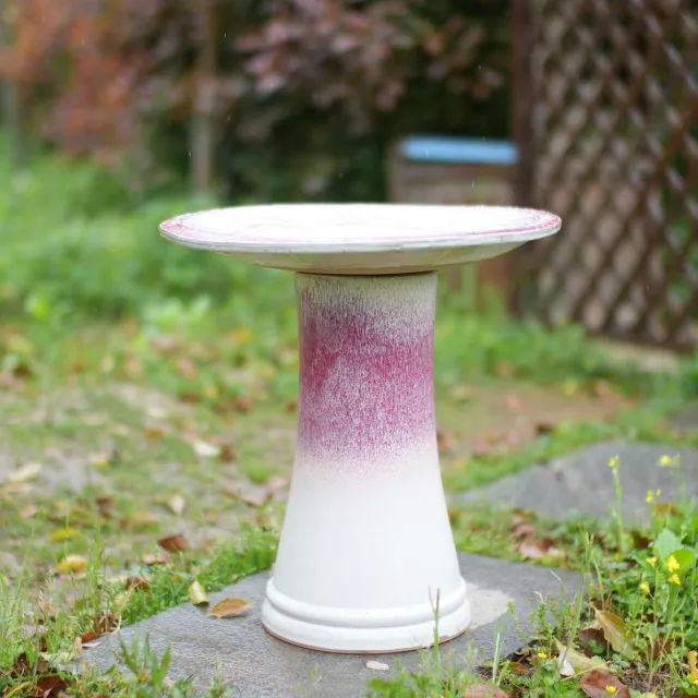 MODENUIT Keramisch Vogelbad – Diameter 43 Cm, Hoogte 45 Cm – Wit-Roze Verloopglazuur – Tuin, Terras En Balkon Wit en roze
