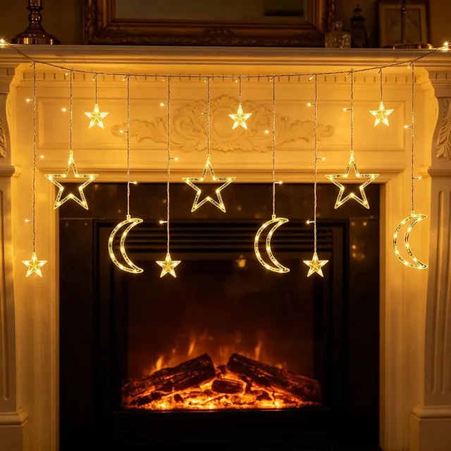 Ulisem LED Lichtslinger Maan en Sterren - 120 LED Kerstverlichting - Sfeerverlichting met 8 Lichtstanden - USB en Batterij Voeding - Waterdichte Feestverlichting voor Kerst, Bruiloft en Decoratie