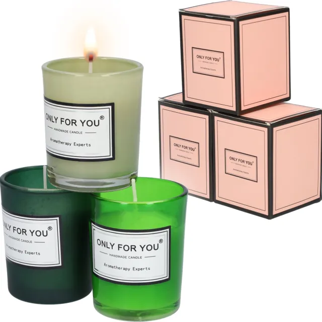 Only For You Kaarsen - Geurkaarsen - Sfeerverlichting met een heerlijke geur - In een set van drie - Een luxe geschenkset voor zowel mannen als vrouwen - Verschillende kleuren en geuren - Compacte en kleine kaarsjes - Ideale sfeermakers in huis - Green Forest