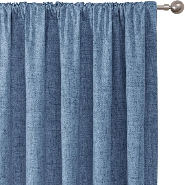 Unyqoos Verduisterende linnen gordijnen set met plooiband en thermische isolatie blauw