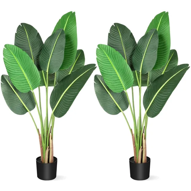 Whoopr® Set van 2 Kunstmatige Paradijsvogel Planten 120 cm – Kunstplant met Pot – Realistische Kunstplanten voor Binnen & Buiten, Woonkamer, Kantoor of Tuin Decoratie - Tropische Plant 2 stuks Groen