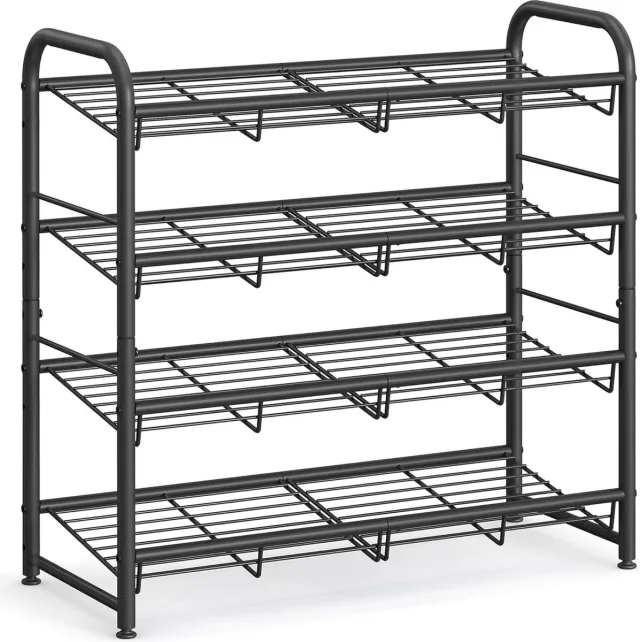 FurnStar Schoenenrek met 4 niveaus, stapelbaar opbergrek, tot 16 paar, metaal, 68,5 x 27,5 x 65 cm, voor hoge hakken, sneakers, pantoffels, in de entree, zwart