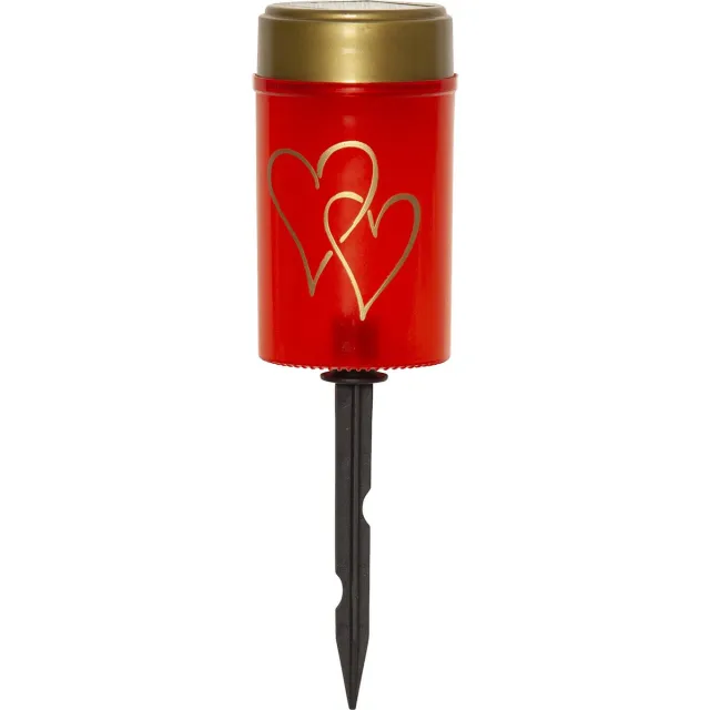 Star Trading solar kaars Hartig, aarde piek, buiten, grafkaars, kaars, decoratie, rood, solar, warm wit, 12 cm