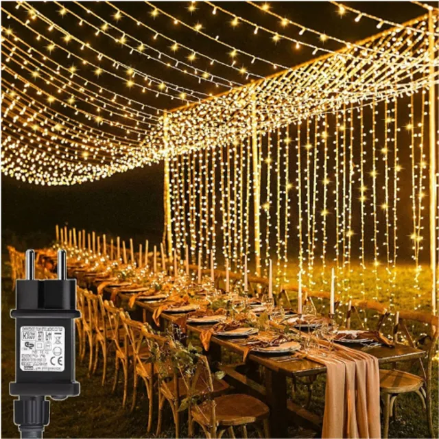 BOG 2 Stuks 6 m x 3 m 600 LED Sfeerverlichting - 8 Modi - Waterdichte Fairy Lights - Voor Bruiloften, Binnen en Buiten Decoratie - Warm Wit