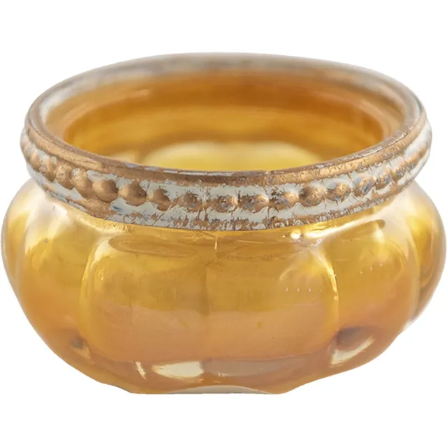 Clayre & Eef Theelichthouder Ø 6x4 cm Geel Goudkleurig Glas