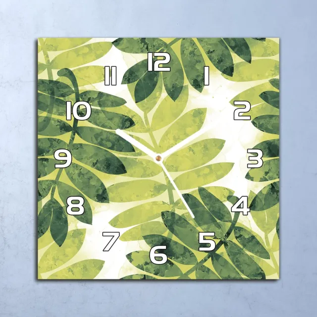 Coloray Wandklok - Bladerenjungle Glazen Wandklok - 30x30 cm - Groente Wandklok - Wandklok Vierkant - Wandklok Scandinavisch - Wandklokken Woonkamer - Stille Wandklok Groente - Bladerenjungle - Witte Handen