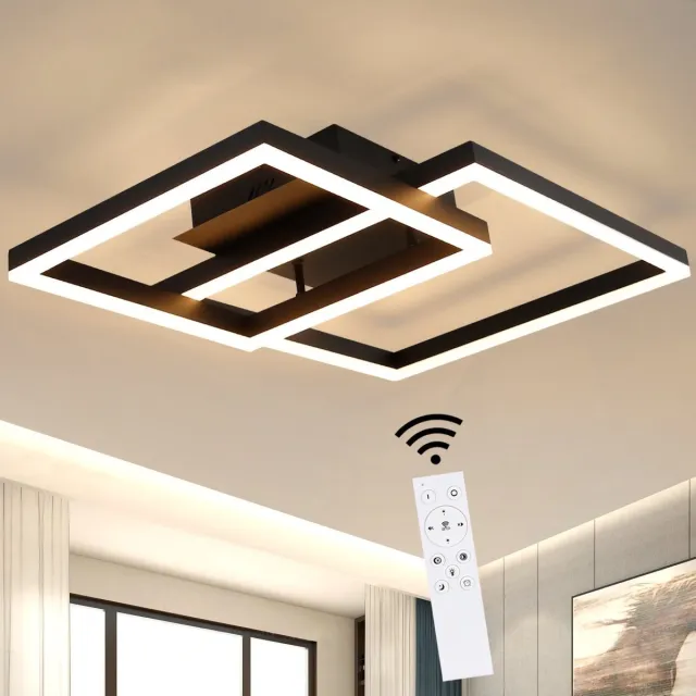 NETTLIFE LED Plafondlamp - Zwart - Vierkant 2-Lichts - 50W - Dimbaar met Afstandsbediening - Moderne Plafondverlichting - voor Slaapkamer Keuken Woonkamer