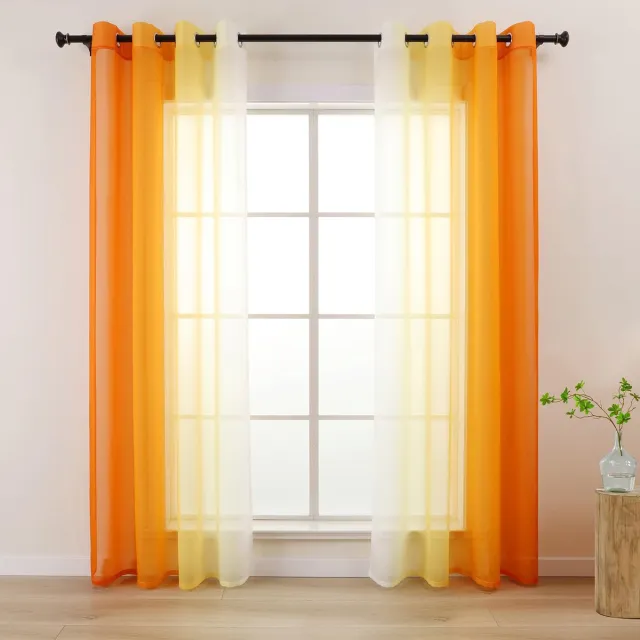 Unyqoos Transparante gordijnen met kleurverloop en inslagringen voor diverse ruimtes 140 x 145 cm oranje
