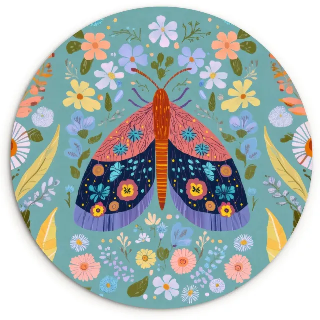 WallCircle Wandcirkel 150x150 cm - Muurcirkel Vlinder - Sierlijk - Bloemen - Bladeren - Muurdecoratie woonkamer - Wanddecoratie slaapkamer - Kamer decoratie accessoires - Ronde schilderijen