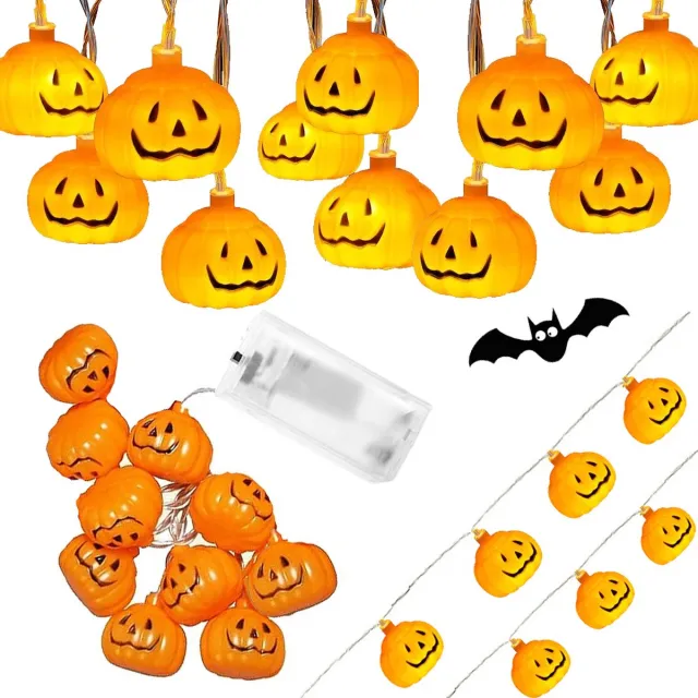 VERK GROUP Halloween Licht Pompoen 10 stuks - Halloween Decoratie Lichtsnoer - 2 meter - Oranje