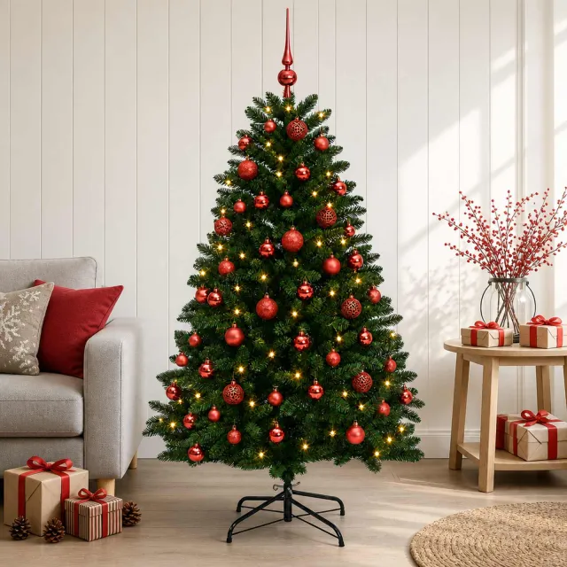 vidaXL Kunstkerstboom middengroen met kerstbal 150 cm 150 LED's