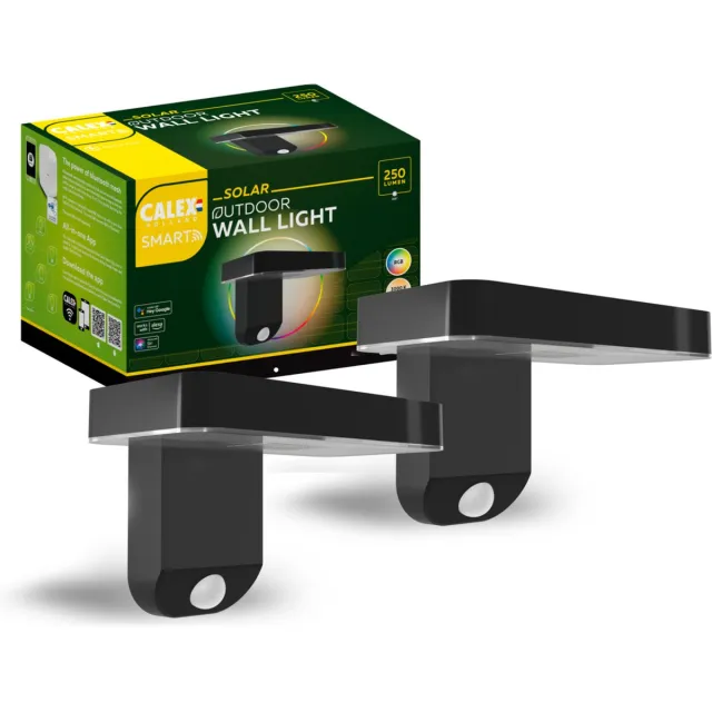 Calex Smart Outdoor Solar Buitenlamp - Slimme Wandlamp - Bediening via Calex App - RGB en Warm Wit - Zwart - 2 Stuks Zwart-2-Stuks