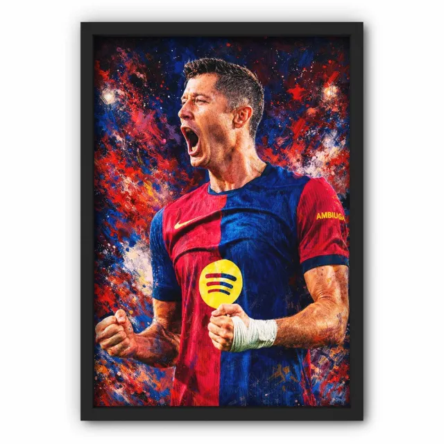 Robert Levandowski Robert Lewandowski Poster Ingelijst A3 – 30 × 42 cm – Zwarte Lijst Inbegrepen – Voetbal Wanddecoratie – Ready to Hang Multi colour
