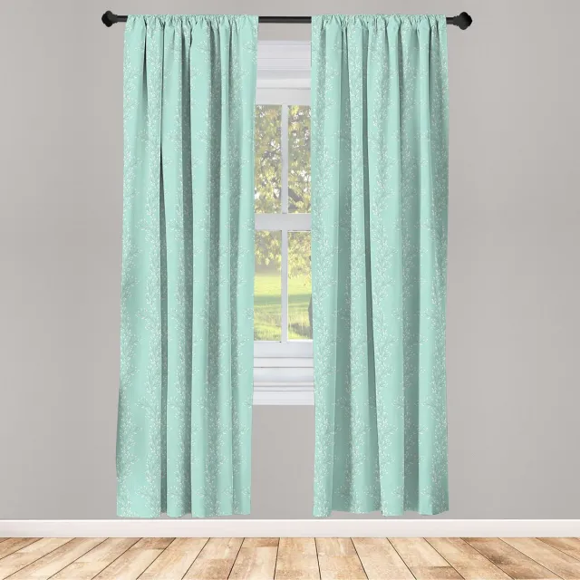 ABAKUHAUS Lente Raamgordijnen, Pastel Tuin Takken Flora, Lichtgewicht decoratieve 2-delige set met roedezak, 2 stuks 75 cm B x 175 cm L, Mintgroen Groen en wit