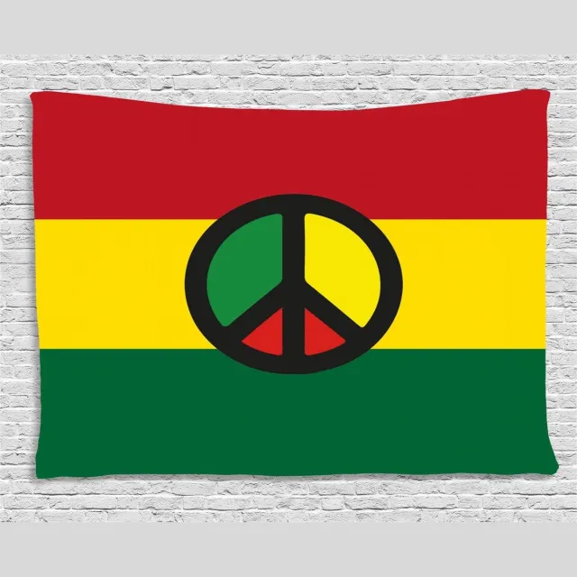 ABAKUHAUS Jamaicaans wandtapijt, Reggae cultuur vrede, woonkamer slaapkamer wanddoek zijdezacht satijn tapijt, 150 x 100 cm, meerkleurig
