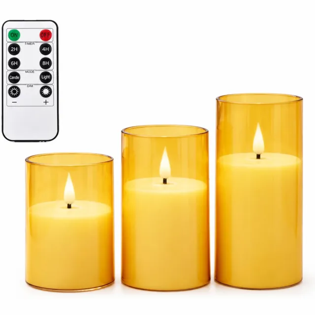 SWGOTA led kaarsen, 3 stuks per doos, goudkleurig met druppelvormige vlampunt, inclusief afstandsbediening en 1 knoopcel voor de afstandsbediening
