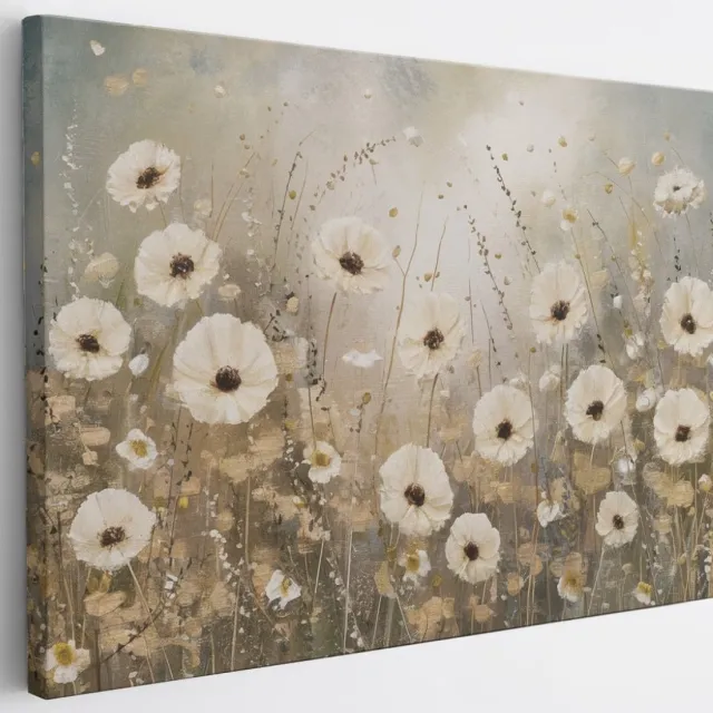 Saammp Canvas Schilderij - Witte bloemen - Abstract - 40x30 - Foto op canvas - Wanddecoratie - Muurdecoratie Woonkamer - Slaapkamer decoratie - Canvas Print Multicolor