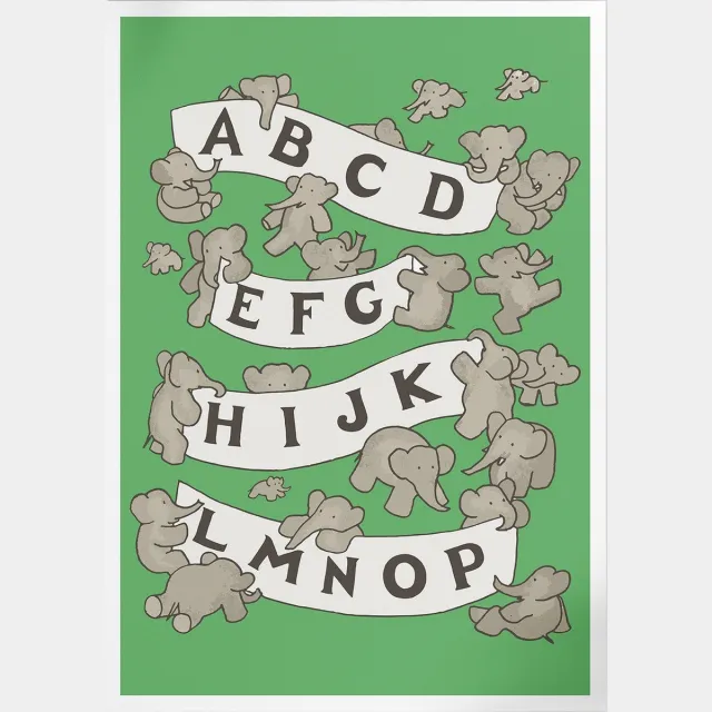 Pepperwall ABC De Babar I (Green) (Babar de Olifant) | Poster | B2: 50 x 70 cm Multikleur