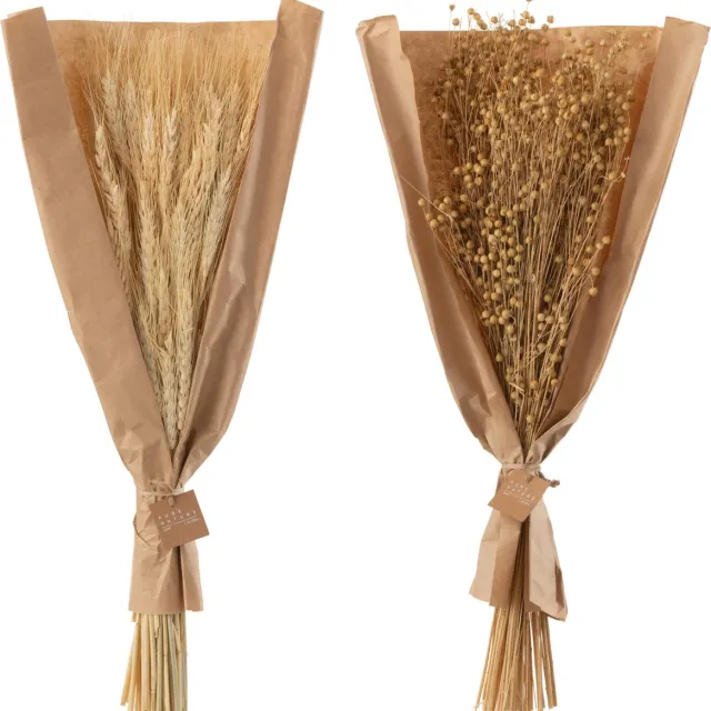 J-Line droogbloemen - Bundel gedroogde Vlas + Tarwe grass - naturel - 2 stuks