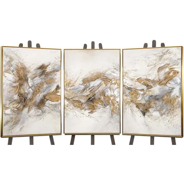 YS Canvas schilderij XXL handgeschilderd sprankelende tinten abstract feestelijk – YS-Art Gallery – Indrukwekkende wanddecoratie voor woonkamer – Modern schilderij voor hal en kantoor Gold