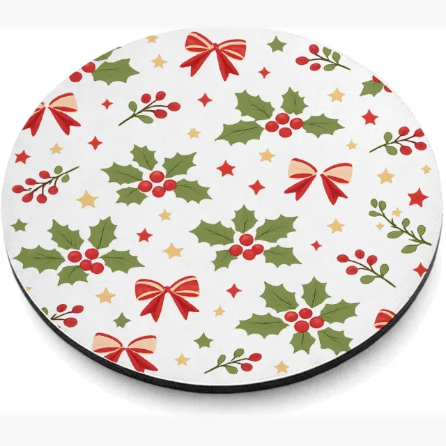 Mr Cadeautjes MDF magnetische fotolijst rond Ø 9,5 - design Luchtig herhaalpatroon met winterse natuurmotieven in een el | cadeau Wit