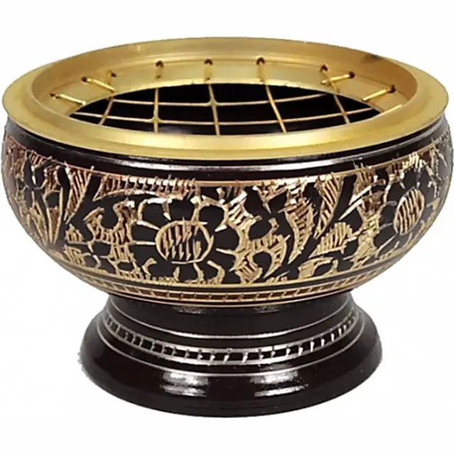 Phoenix Import Mani Bhadra Wierookbrander messing voor houtskool - Klein - 6,5cm x 4,5cm