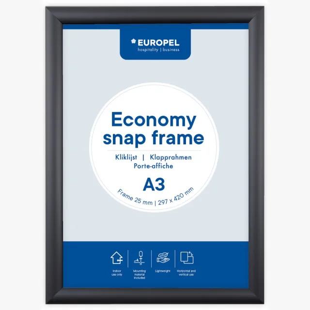 Europel Economy Kliklijst – Posterlijst – A3 – 29,7 x 42 cm – 25mm – Aluminium – Zwart