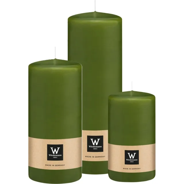Wiedemann Cilinderkaarsen/stompkaarsen - set van 3 - olijfgroen - 6x12/7x15/7x20 cm