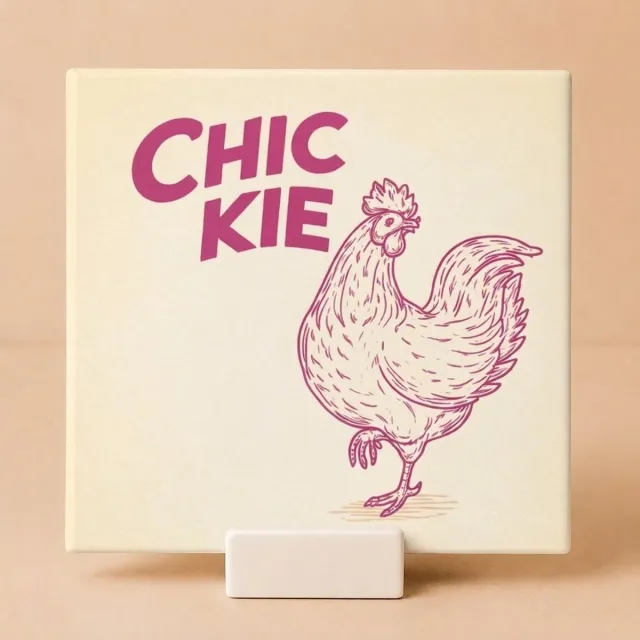 Bedruk King Tegeltje met Spreuk "Chickie" Kip Illustratie – Keramisch Tegeltje 11x11 cm met Houdertje – Grappig Cadeau Vriendin Wit