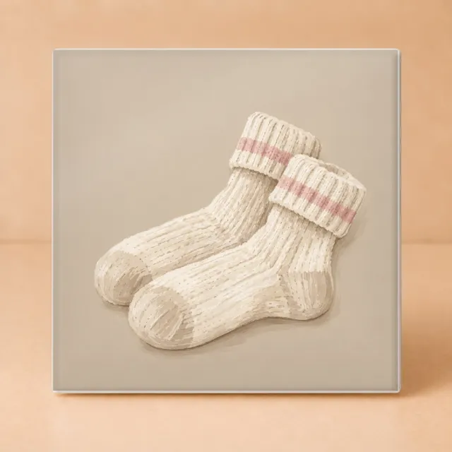 Bedruk King Gezellige Gebreide Sokken Tegel – Warme Keramische Decoratietegel voor Liefhebbers van Wollen Sokken - 15 x 15 cm Wit