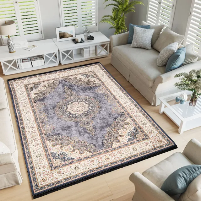 Tapiso Victoria Vloerkleed Laagpolig Antislip Vintage Tapijt Grijs Beige