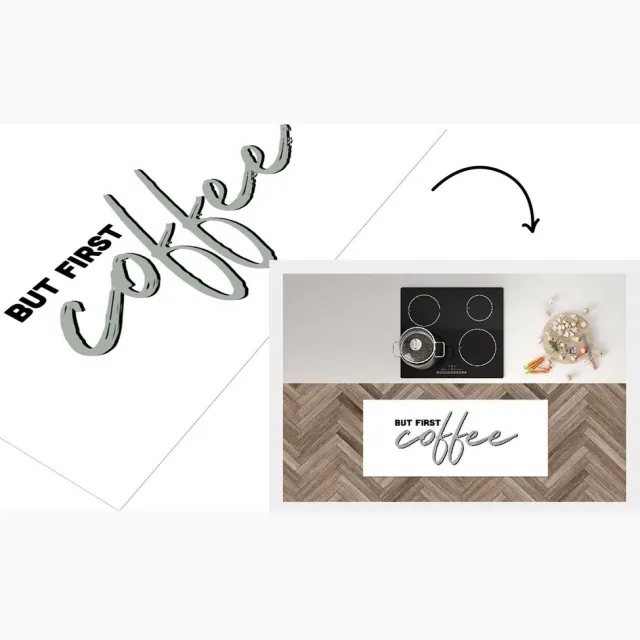 KitchenYeah Keukenloper - Loper keuken - But first coffee - Spreuken - Quotes - Koffie - Keukenloper vinyl Multicolor