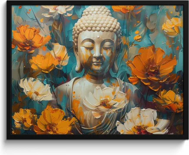 FrameYourWall Poster in lijst - Fotolijst 80x60 cm - Posters - Buddha - Bloemen - Kleurrijk - Modern - Posterlijst zwart - Decoratie - Wanddecoratie woonkamer - Muurdecoratie slaapkamer